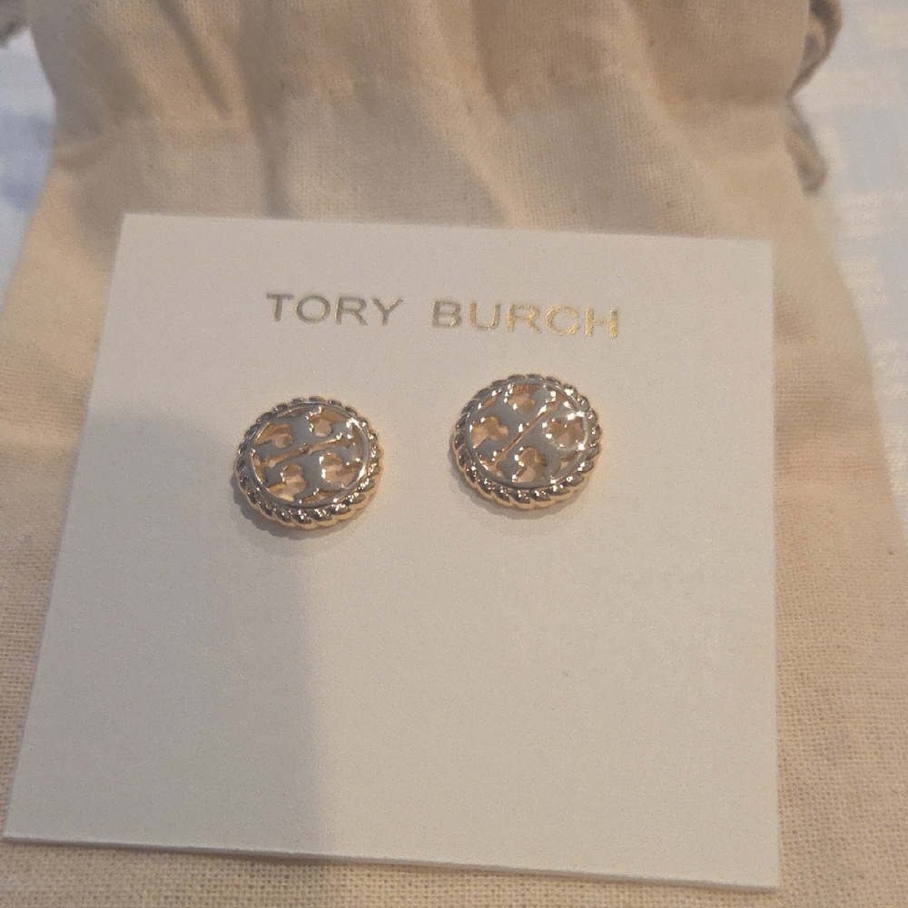 Tory Burch Gold-Tone Logo Stud Earrings